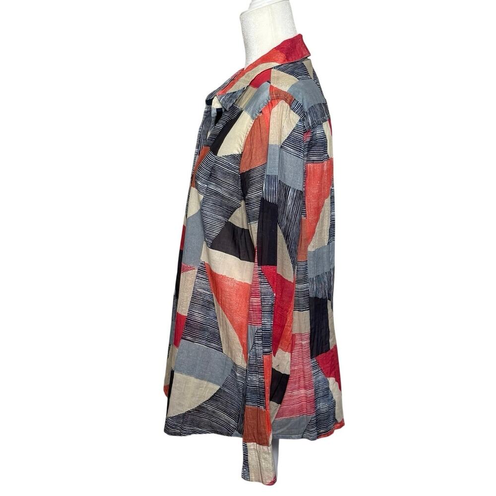 Nic + Zoe Geometric Print Cotton Button Up Shirt Women's M Patriotic Lightweight - Picture 2 of 13